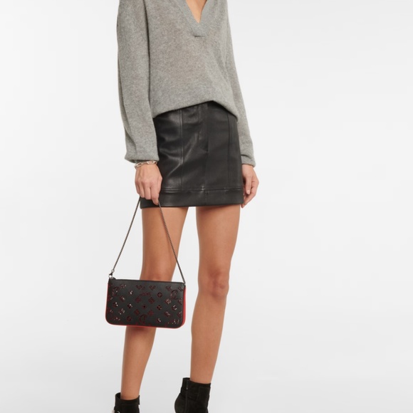 CL Christian Louboutin NWT NIB black Loubila perforated leather clutch w/ chain - Picture 5 of 5